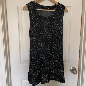 Black Knit Sequins Sleeveless Mini Dress w/ Keyhole Back